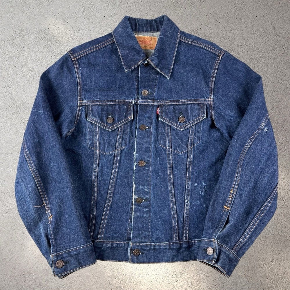 Vintage BIG E Levi's 70505 0217 Denim Trucker Jacket Sz 40 Type 3 60s 70s Dark